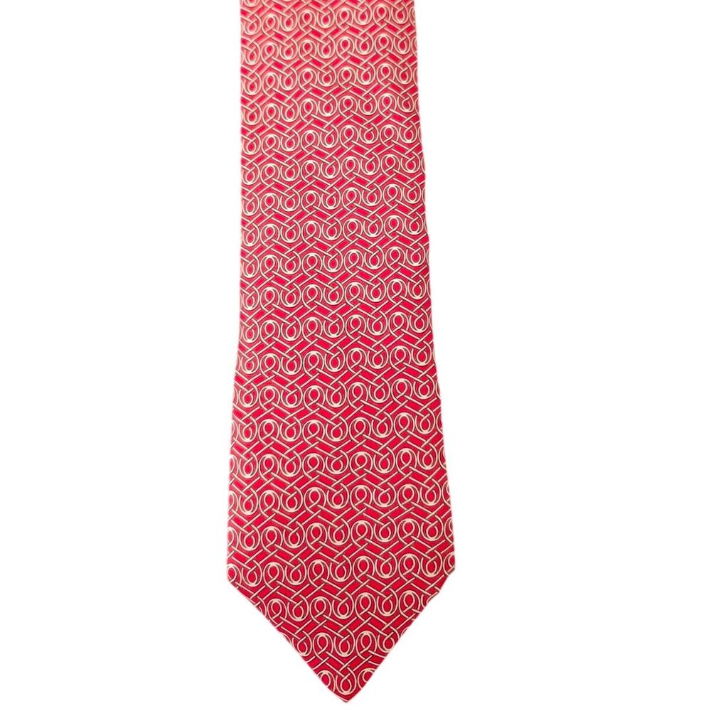 Vintage Hermès 100% Silk Men's Red Tie With Cream Geometric Designs